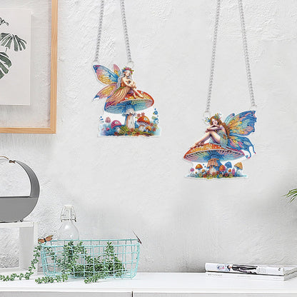 LazyFold 2PCS Diamond Art Hanging Pendant Kits for Adults, Mushroom Fairy DIY 5D Special Shape Diamond Art Painting Pendant Kits,Gem Art Suncatchers Painting Ornament for Home Garden Wall Decor Gift