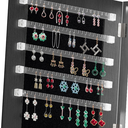 KEIKI 360°Swivel Jewelry Armoire with Full Length Mirror, 62.3" Rotating Standing Jewelry Armoire Organizer, Lockable Storage Cabinet, Interior Lighted Mirror, Black