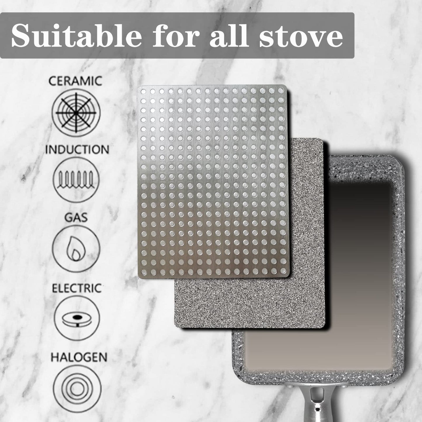DXBVIEX 9Pcs Tamagoyaki Pan Set, Japanese Omelette Pan Nonstick with Lid, Square Japanese Egg Skillet Rectangle 7"x5" Grey