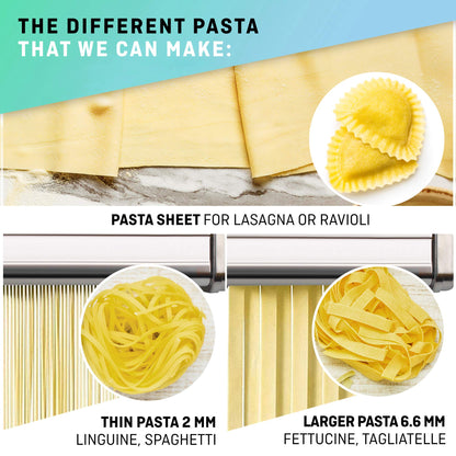 Manual Pasta Maker with Dryer - Multi-Pasta Stainless Steel Italian Flat Dough Machine with Adjustable Setting, Sharp Cutter, and Hand Crank - Fresh Homemade Noodles, Spaghetti, Lasagne | By VeoHome…