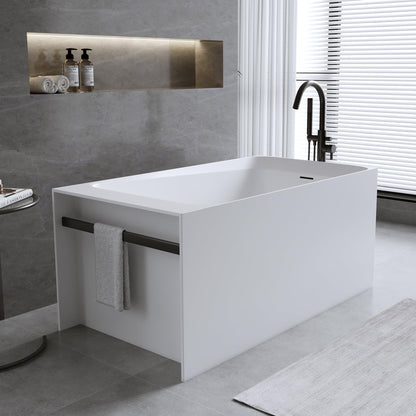GDFStudio 51" Solid Surface Freestanding Bathtub, Matte White Resin Stone Soaking Tub with Overflow and Pop-Up Drain, Anti-Slip Stand Alone Deep Soaker Tub for Modern Bathroom Spa Relaxation