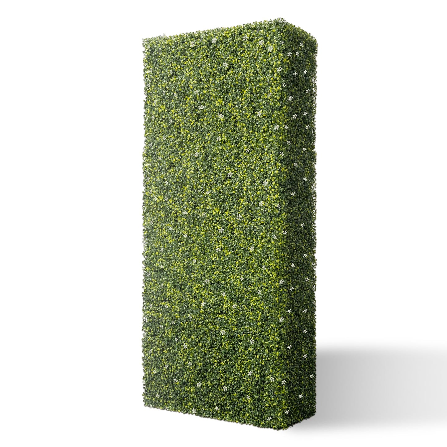 COARBOR 54" x 72" x 6" Artificial Boxwood Hedge Wall Milan with White Flowers Interior Divider Privacy Fence Faux Greenery Backdrop for Home Decor, Party Decor, Backyard Balcony Deck