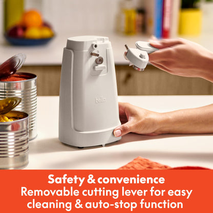 bella Electric Can Opener and Knife Sharpener, Multifunctional Jar and Bottle Opener with Removable Cutting Lever and Cord Storage, Stainless Steel Blade, Surf