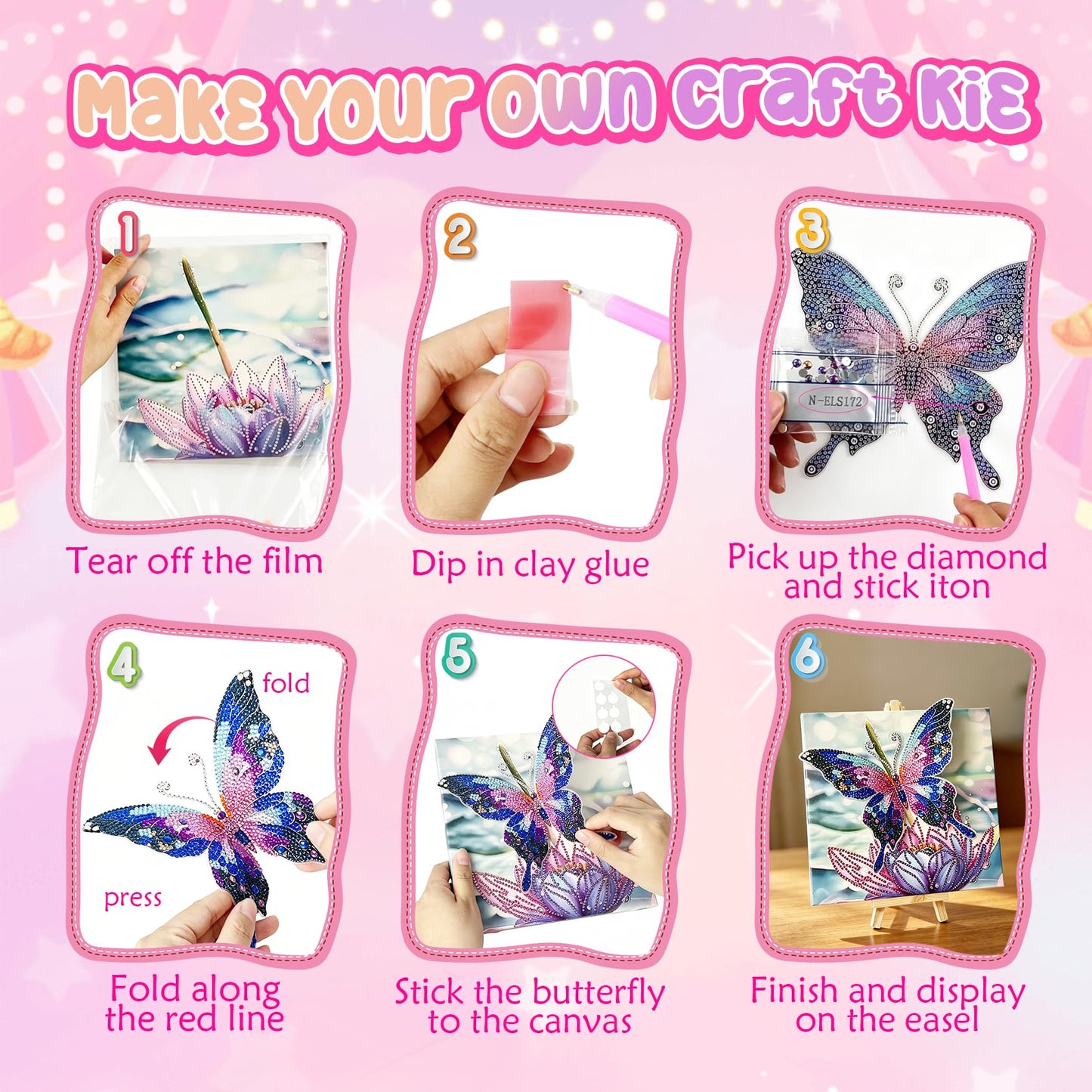 SJTYDX 5D Diamond Art Butterfly Kit with Frame, Flower Diamond Painting for Adults Beginners, DIY Gem Painting Craft with Easel, Diamond Paint Kit for Home Decor & Unique Gift, 7.8x7.8 Inc
