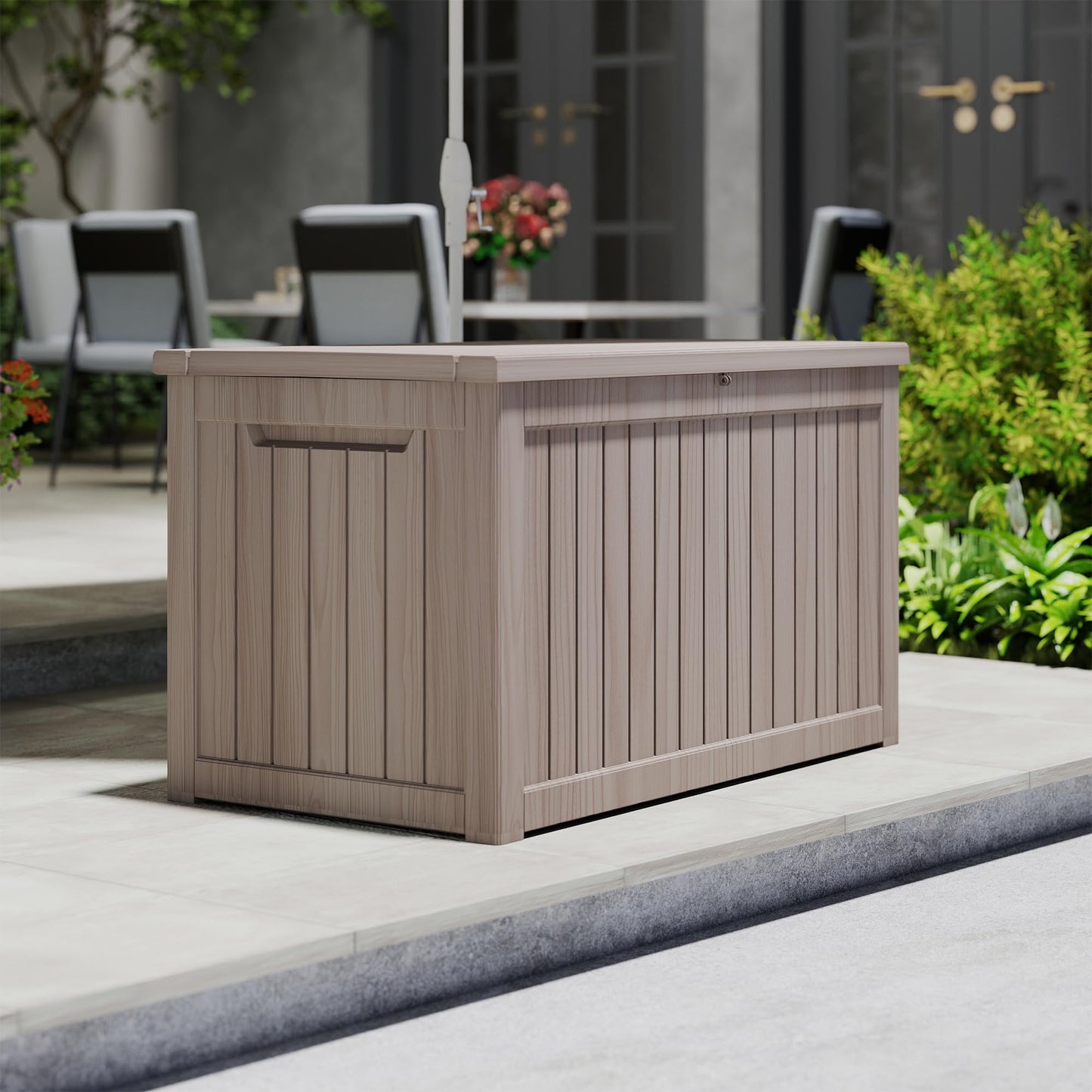 Yardgrace 270 Gallon Outdoor Storage Box Waterproof Large Resin Deck Box Indoor/Outdoor Lockable Storage Container and Seating for Garden, Pool, and Patio (270 Gallon, Grey)