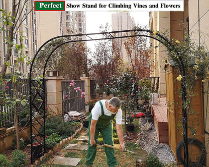 Extra Wide Galvanized Garden Arch Trellis for Wedding Climbing Plants 180x230cm (Black 340x230cm)
