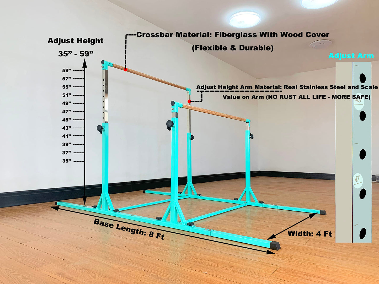 MARFULA Gymnastics Double Horizontal Bars 3Play Gymnastic Parallel Bars with Mat Uneven Bars Gymnastics Training Bar with 304 Stainless Steel Regulating Arms & Fiberglass Rail for Home Club Use