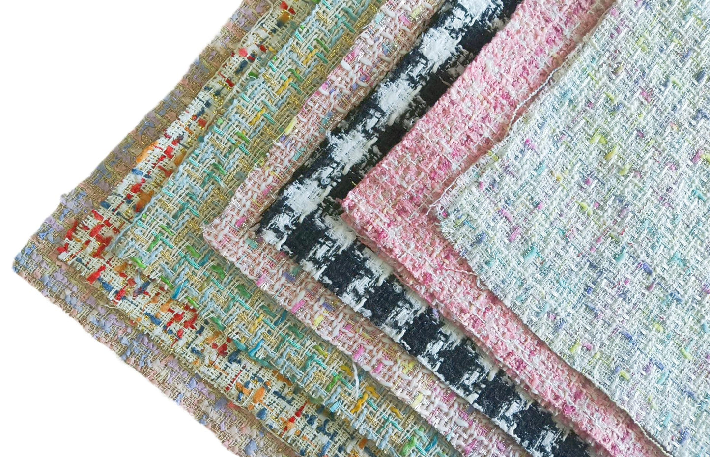 7pcs 12X12 Inches Metallic Thread Tweed Fabric Craft Bundle Squares Patchwork DIY Handmade Material Set Bundle Home Crafts Sewing Scrapbooking Quilting