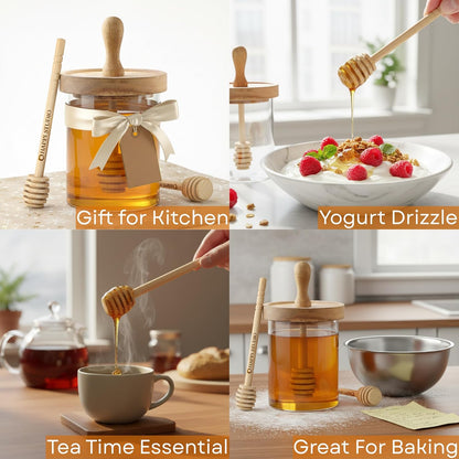 13.5 OZ HAPPI STUDIO Airtight Honey Pot with Dipper - Borosilicate Glass Honey Jar with Dipper - Glass Honey Dispenser