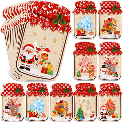 Honeydak 100 Set Mason Jar Cards Kit with 100 Clear Treat Bags & 100 Adhesive Strips, DIY Goodie Bags, Party Favors Supplies, Gift Exchange, Holidays Prizes