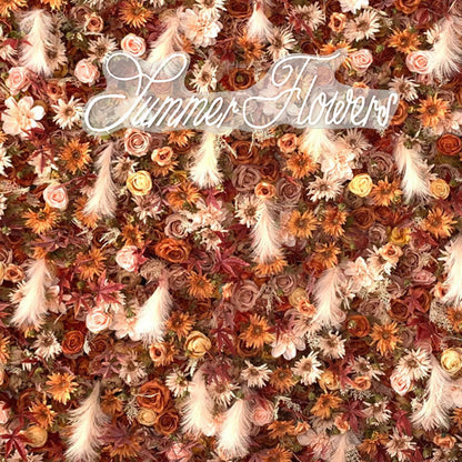 Artificial Flower Wall Backdrop Panels,Autumn Floral Feathers Handmade Romantic Large Wedding Backdrop 3D Floral Wall Fabric Flower Wall For Party Bridal Wedding Background De,3m*3m/10*10FT