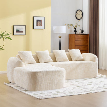 KEIKI 101.18" Cloud Sofa, Chenille L-Shape Sectional Sofa with Chaise, Four Pillows, Compressed Sofa Couch for Living Room, Guest, Bedroom, No Assembly Required, Beige