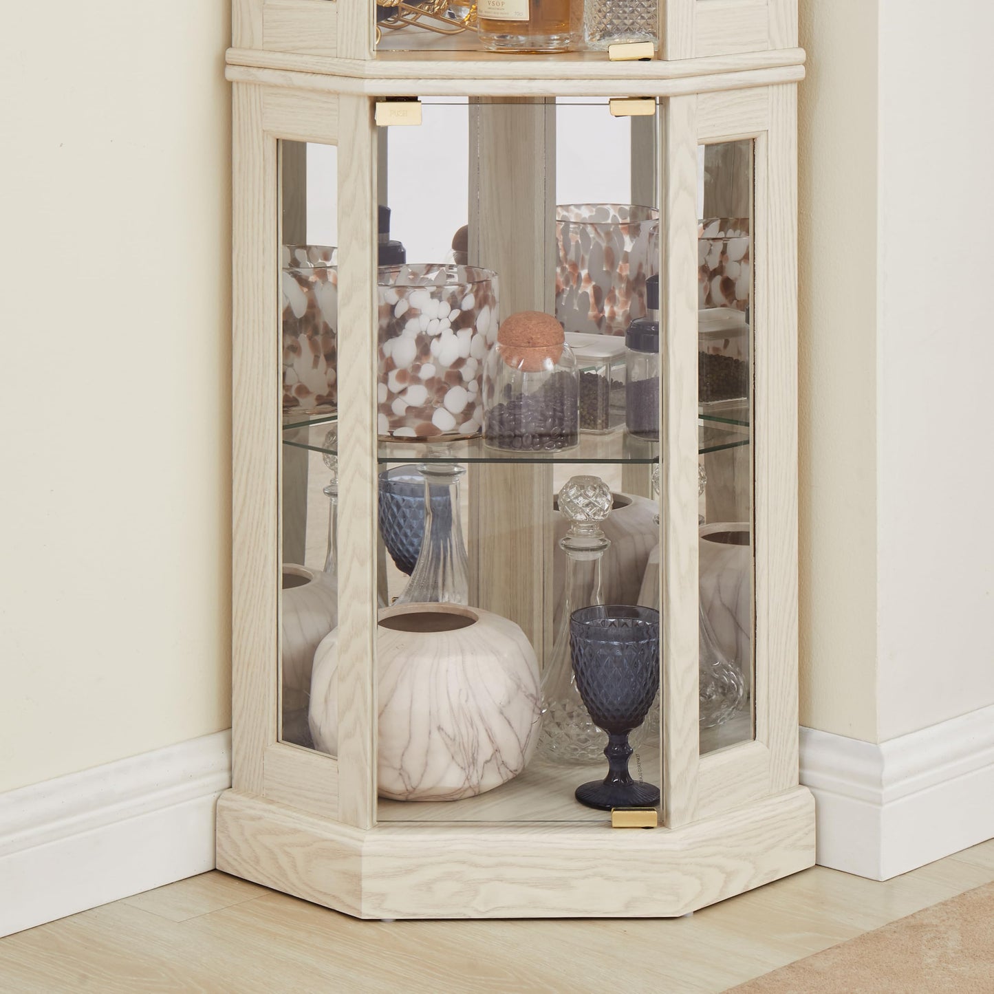 KEIKI 70" Corner Glass Display Cabinet with Adjustable Shelves, for Collectibles, Storage Curio Cabinet with Side-Hung Pane Doors, 5-Tier Showcase Display Case, Easy Assembly, for Living Room, White