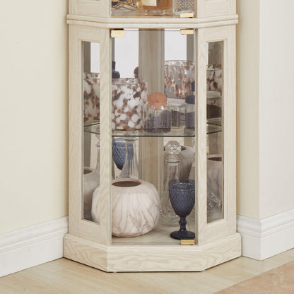 KEIKI 70" Corner Glass Display Cabinet with Adjustable Shelves, for Collectibles, Storage Curio Cabinet with Side-Hung Pane Doors, 5-Tier Showcase Display Case, Easy Assembly, for Living Room, White