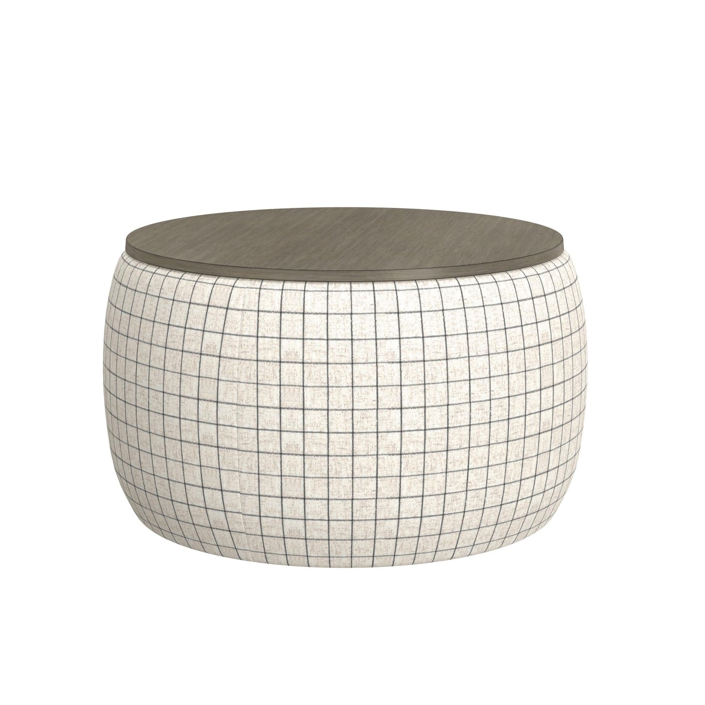GDFStudio 34" Round Storage Ottoman Bench with Reversible Lid, Upholstered Fabric Ottoman Foot Stool, Large Round Ottoman with Storage for Living Room Bedroom Entryway No Assembly, Charcoal Windowpane