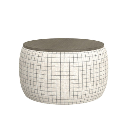 GDFStudio 34" Round Storage Ottoman Bench with Reversible Lid, Upholstered Fabric Ottoman Foot Stool, Large Round Ottoman with Storage for Living Room Bedroom Entryway No Assembly, Charcoal Windowpane