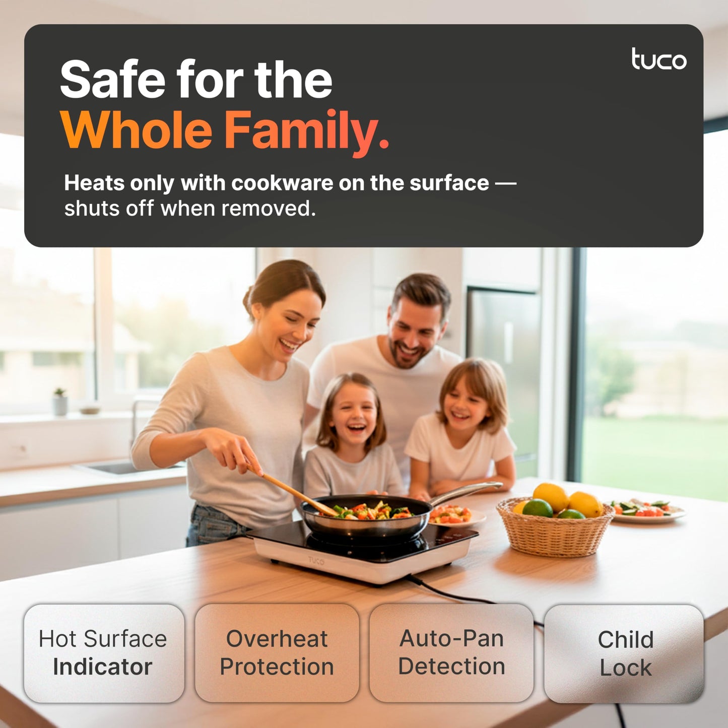 TUCO Portable Induction Cooktop Burner Hot Plate Electric Stove with Shatter-Proof Ceramic Glass, LCD Sensor Touch, ETL Certified, 20 Cooking Modes, 1800 Watts