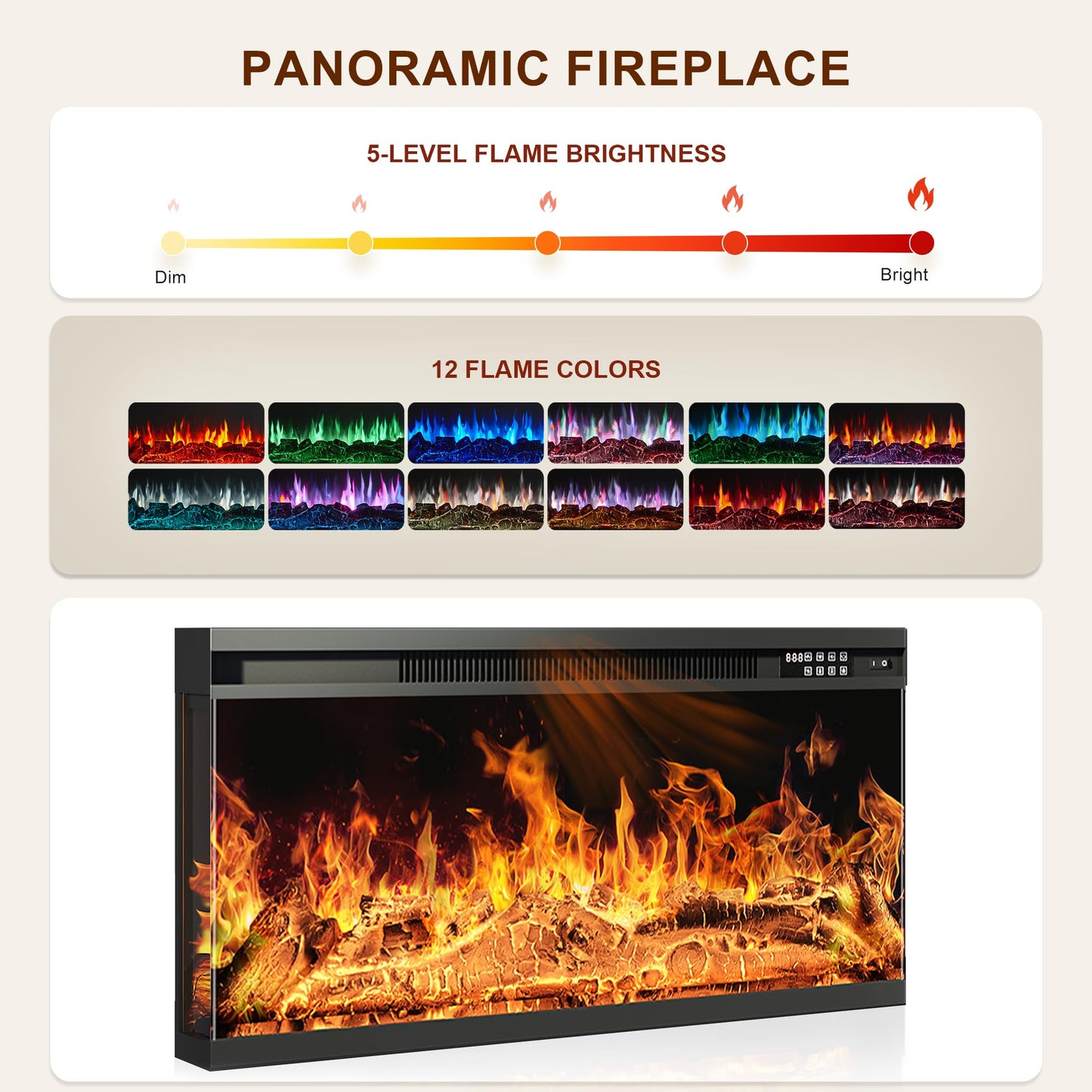 MXV 80" Fireplace TV Stand, 3-Sided Glass Fireplace and Modern Entertainment Center, Wooden Media Console with Glass Doors & Storage Drawers, LED Light, for Living Room, White