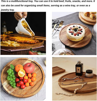 Candle Holder Tray Home Decor, Round Wood Tray for Coffee Table, Small Wooden Serving Decorative Trays for Home 10inch