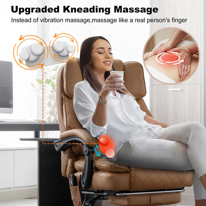 BOWTHY Kneading Massage Executive Office Chair with Heated,90-135° Reclining Office Chair with Footrest,Computer Desk Chair with Wheels,Diamond-Stitched Cushion Leather Office Chair (Brown)