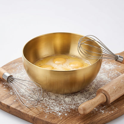 Cabilock Stainless Steel Gold Mixing Bowls 2pcs Gold Salad Bowls for Salads Fruits Noodles Rice 6 Inch Metal Serving Plates for Mixing, Cooking, Baking, Prepping
