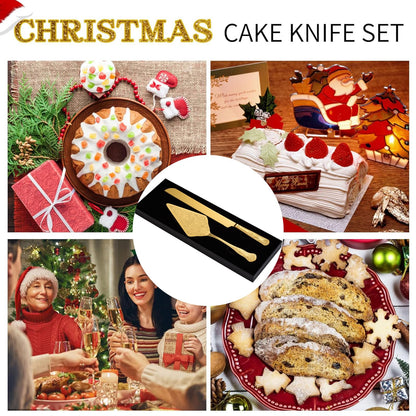 GURUDAR Vintage Wedding Cake Knife and Server Set, Stainless Steel Cake Pie Pastry Cutting Knife & Serving Spatula Set, Premium Party Supplies for Wedding, Birthday, Anniversary & Events, Gold