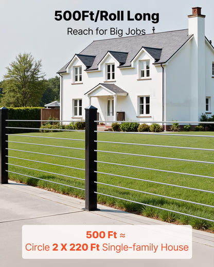 VEVOR 1/8 Inch Wire Rope, 500 ft Length, 316 Stainless Steel Wire Cable with Cutter, 1760 lbs Breaking Strength, 1 x 19 Strands Construction, Steel Cable for Deck Railing System, Garden Trellis