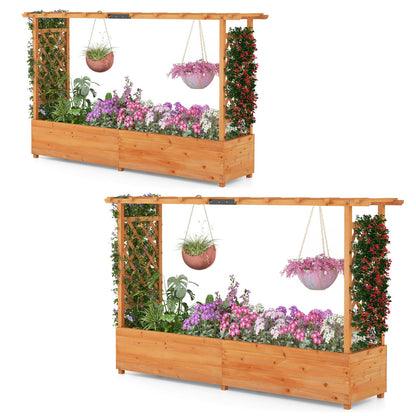 S AFSTAR 45-Inch Raised Garden Bed with Arch Trellis, Hanging Roof, Planter Box, Drainage Holes, Vertical Plant Container for Vine Climbing Plant Flower, Flower Bed Wood Planter for Indoor & Outdoor