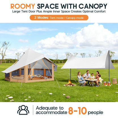 SPECRAFT Canvas Bell Tent for Camping, Waterproof Glamping Yurt Tent with Canopy & Stove Jack, Breathable Mesh 4-Season Family Shelter for Outdoor Camping, Parties, 8–10 Person