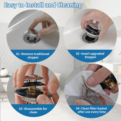 Universal 3 in 1 Bathtub Drain Stopper, Pop up Tub Stopper Bathtub Drain with Filter Basket, Anti-Clogging Bath Tub Drain Stoppers Fit 1.45-1.8” Hole,Bathtub Drain Hair Catcher
