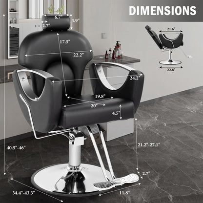 Tythical Reclining Salon Chair for Hair Stylist, Heavy Duty Hair Barber Chair with Adjustable Headrest, 360 Degree Swivel Beauty Spa Equipment Max Load 440Lbs, Black Silver