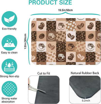 Coffee Bar Mat Accessories for Countertop, Super Absorbent Anti-Slip Silicone Dish Drying Mats, 19inx12in