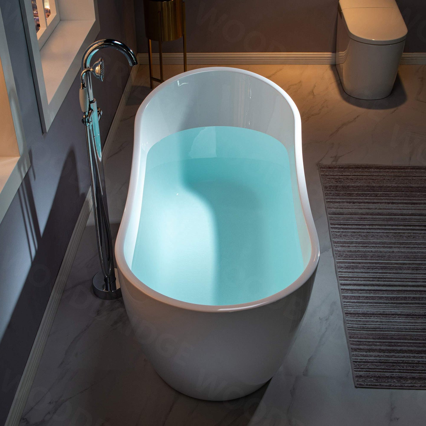 WOODBRIDGE 59" Acrylic Freestanding Bathtub Contemporary Soaking White Tub with Brushed Nickel Overflow and Drain，B-1530 -B/N-Drain &O