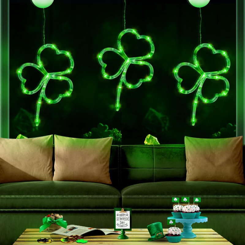 [Timer] 3 Pack St Patricks Day Decorations Shamrocks Window Lights Battery Operated, Green St. Patrick's Day Lights Saint Patricks Day Decor Window Silhouette Lights for Home Party Door Indoor Outdoor
