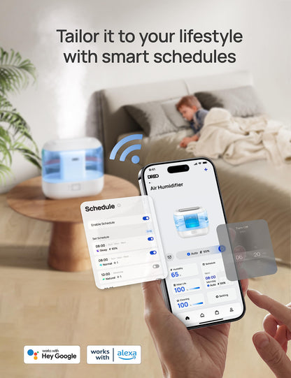 Dreo Smart Humidifiers for Bedroom, Top Fill 4L Supersized Humidifier Large Room with 28 dB, 36H Runtime, Touch/APP/Voice Control, Nightlight, Cool Mist Humidifiers for Baby, Plants, Indoor, Black