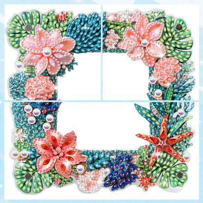 AIRDEA 5D Diamond Art Painting Desktop Photo Frame Ornament Flowers Butterfly Special Shape Diamond Dots Frame Kits for Adults,8x8in/20x20cm (Green Pink Blue)