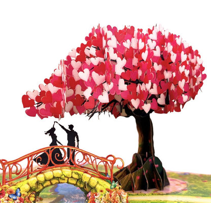 Anniversary Pop Up Card, 3D Love Tree Hearts with Couple, Wedding Anniversary Card for Wife, Husband, Couple, Love Card for Her, Him, Ideal Gift for Wedding, Anniversary, Valentines, Romantic Birthday, Mothers Day