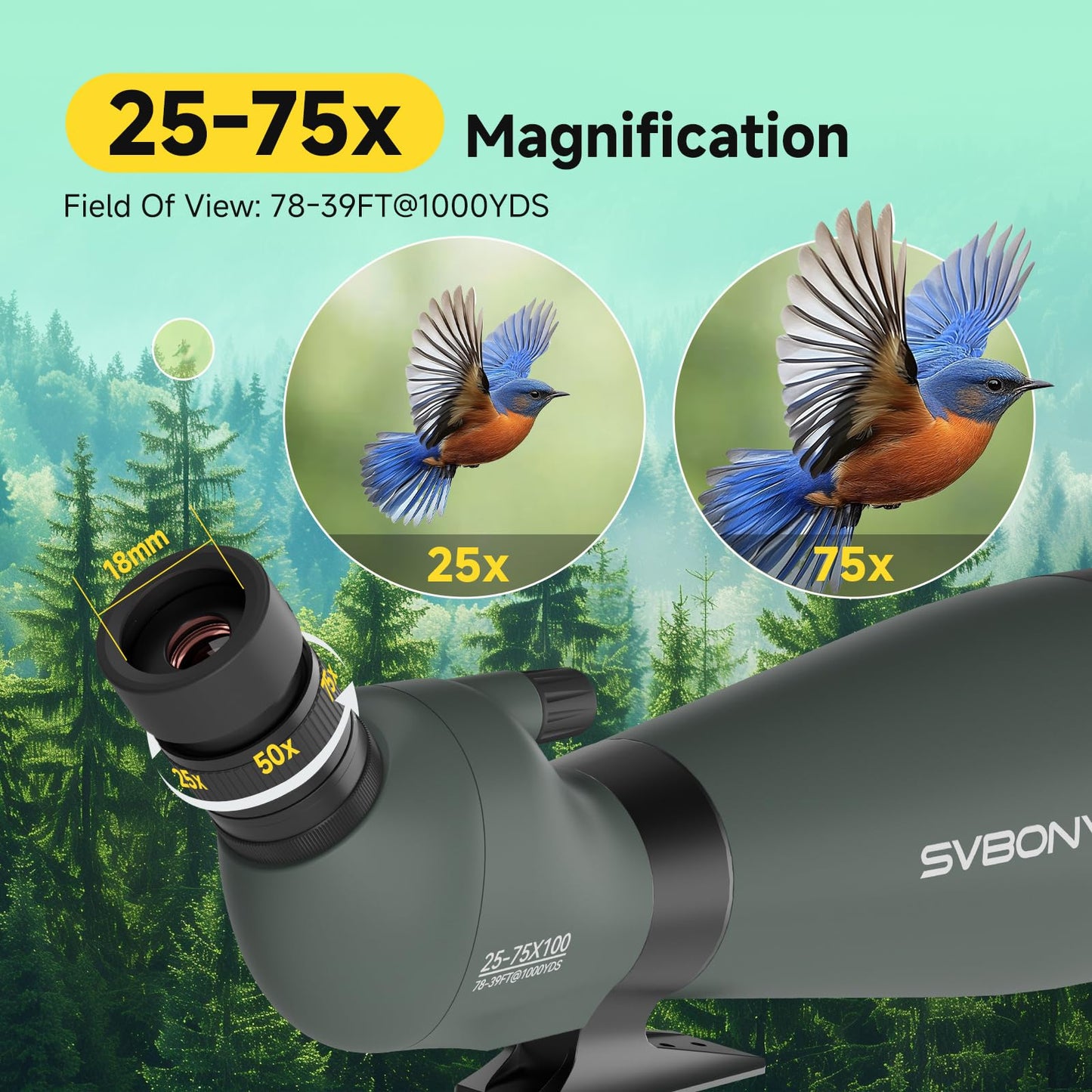 SVBONY SV28 100mm Spotting Scope, with Upgrade Tripod & 3-Axis Phone Adapter, Precise adjustment Aluminum Phone Adapter, Bold, elevable, 360° Adjustable Tripod, Scope for Target Shooting Bird Watching