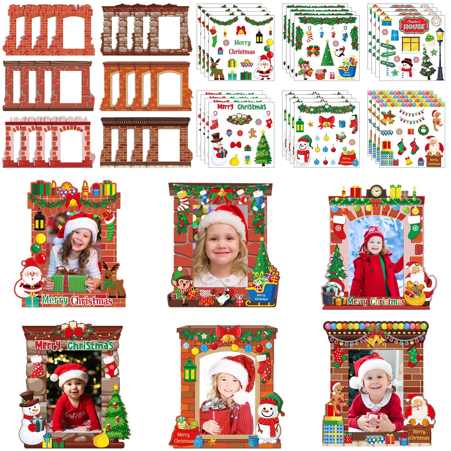 Capoda 24 Pack Christmas Picture Frame Craft Kits DIY Fireplace Christmas Photo Frame Craft Ornaments Xmas Picture Frame Holiday Craft Activities for Photo Ornament Craft Christmas Tree Decor