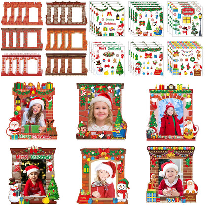 Capoda 24 Pack Christmas Picture Frame Craft Kits DIY Fireplace Christmas Photo Frame Craft Ornaments Xmas Picture Frame Holiday Craft Activities for Photo Ornament Craft Christmas Tree Decor