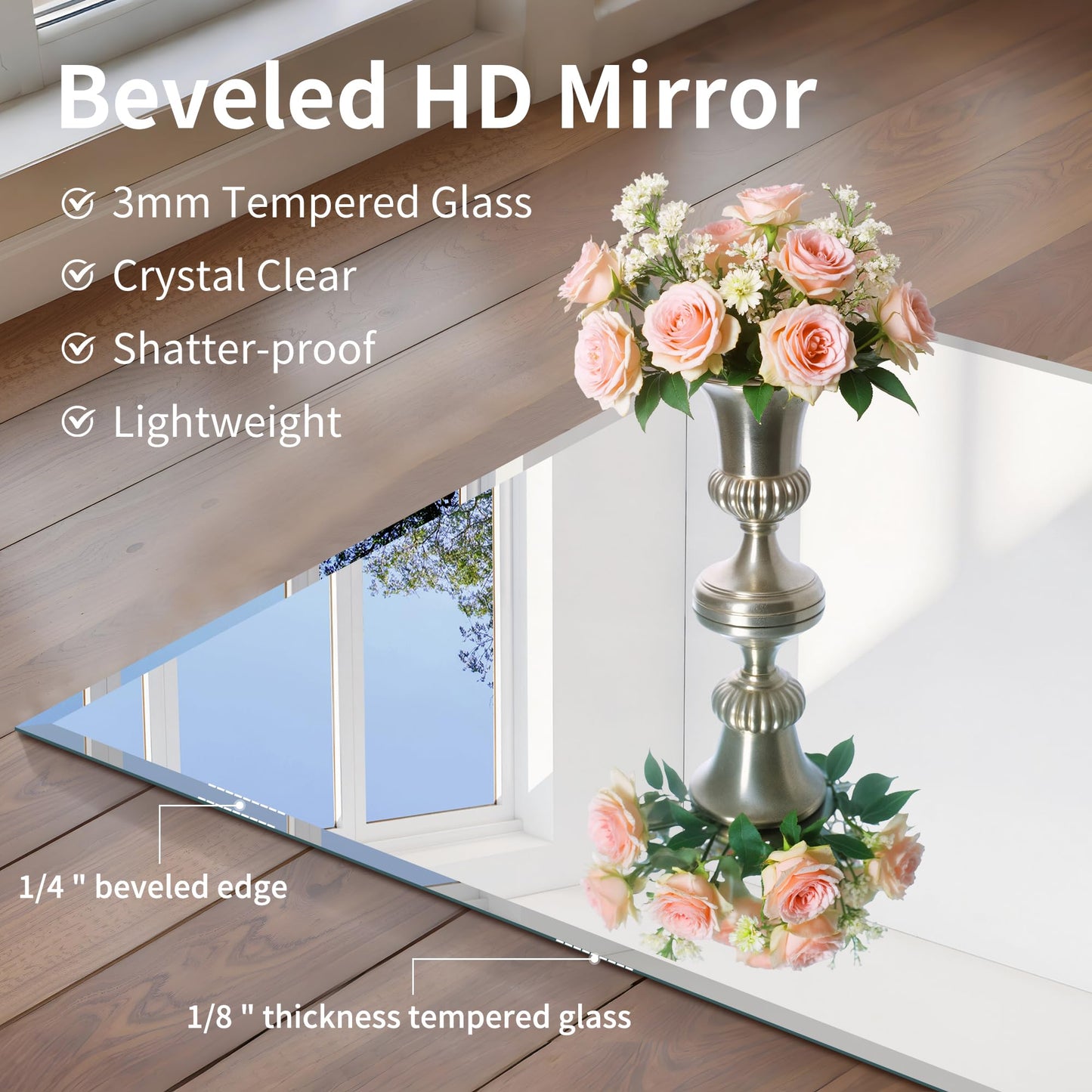 CILIBER Beveled Mirror, 30x60 Large Frameless Bathroom Mirrors for Wall, 3mm Tempered Glass Rectangle Vanity Mirror with Beveled Edge, Crystal-Clear, Hangs Horizontally or Vertically