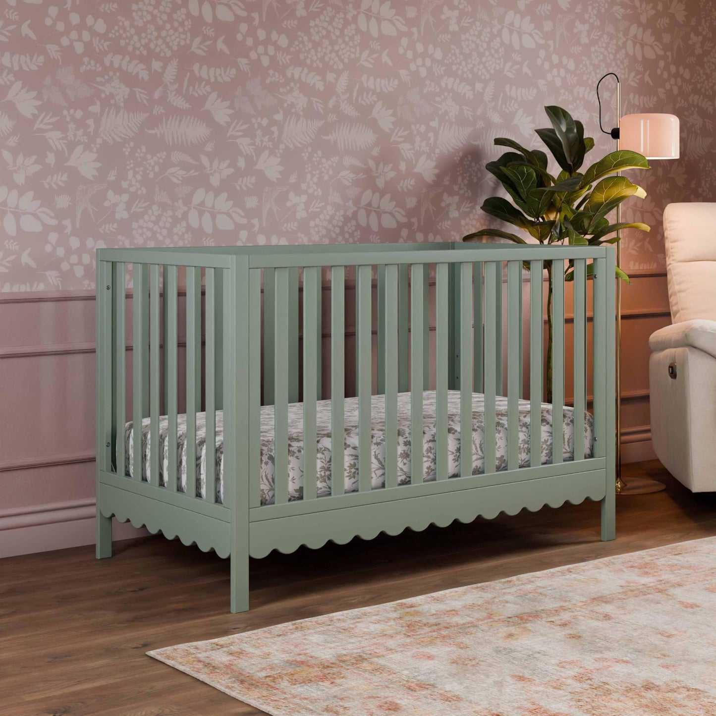 Davinci Sammy Scallop 4-in-1 Convertible Crib in Light Sage, GREENGUARD Gold Certified
