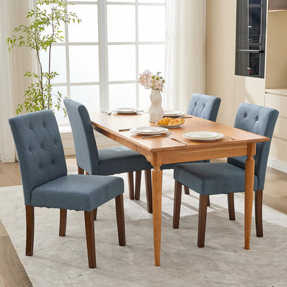 IDEALHOUSE Dining Chairs Set of 6, Linen Fabric Upholstered Parsons Chairs with Rubberwood Legs, Comfortable Padded Seat Kitchen, Dining Room Side Chairs, Living Room Blue