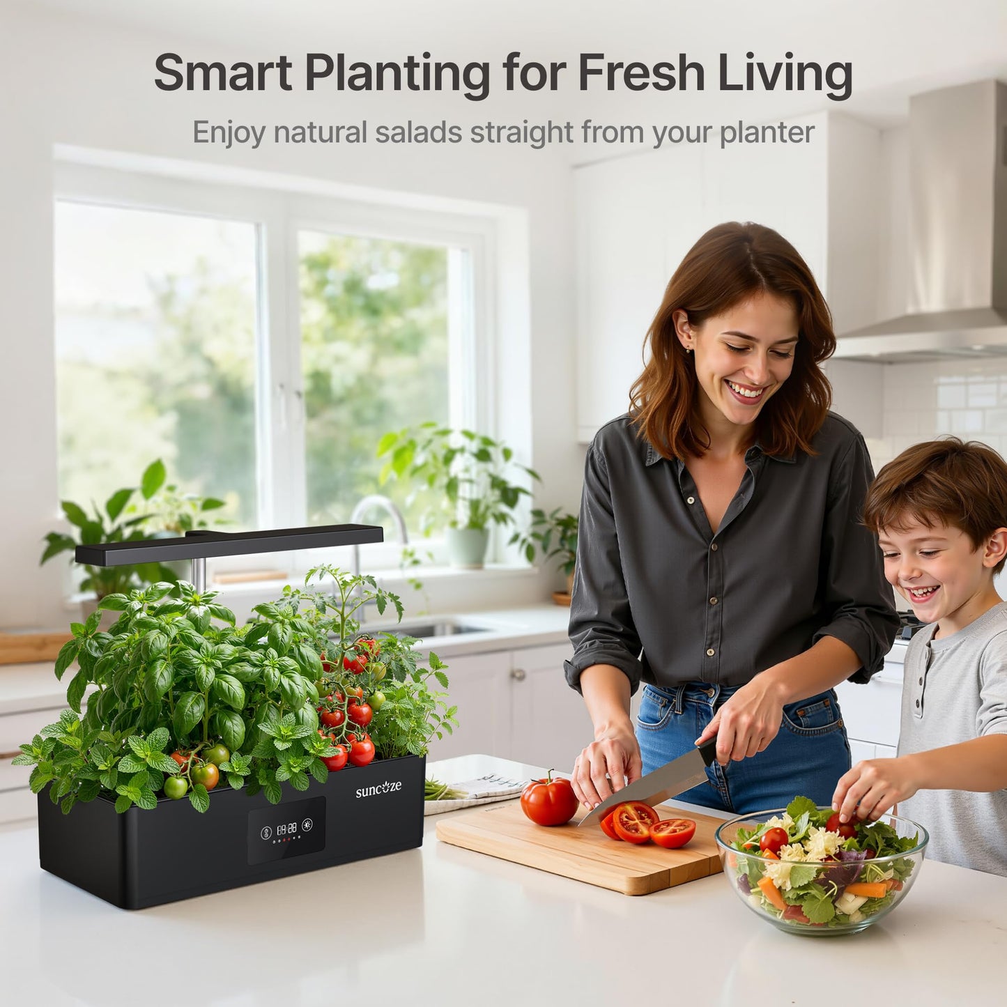 SUNCOZE Hydroponics Growing System Kit with 24W Dimmable Grow Light, 12 Pods Indoor Herb Garden with Timer & Local Time Setting, Adjustable Height, Smart Countertop Garden for Home & Kitchen, Black