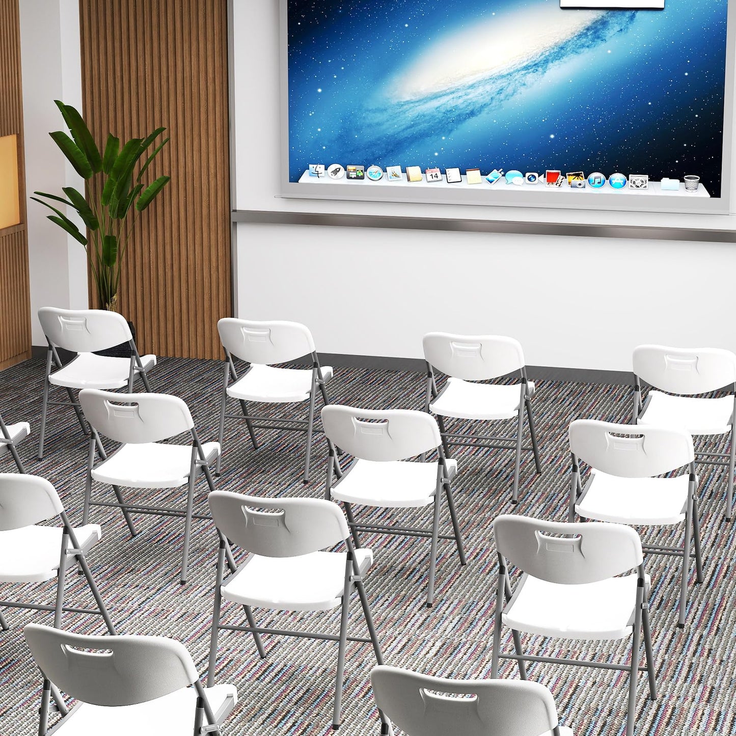 COSTWAY 12 Pack Folding Chairs, Stackable Plastic Chairs w/Waterproof Seat, Heavy-Duty Metal Frame, Handle Slot, 350 LBS Capacity, Portable Indoor Outdoor Event Chairs for Office Wedding Party, White
