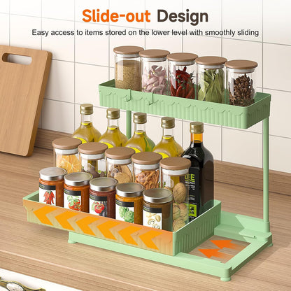 Sevenblue Multi-Purpose Under Sink Organizers - L-Shaped Pull-Out Cabinet Storage (Green, 14.85 Inch)