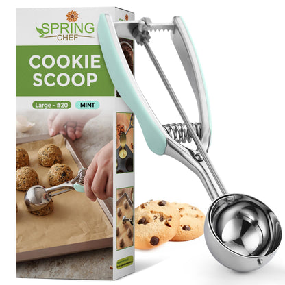 Spring Chef Large #20 Stainless Steel Cookie Scoop for Baking - Melon Baller - Multifunctional 2.93 Tbsp Cookie Scooper with Trigger Release for Ice Cream, Meatball, Cupcake, Muffin - Mint