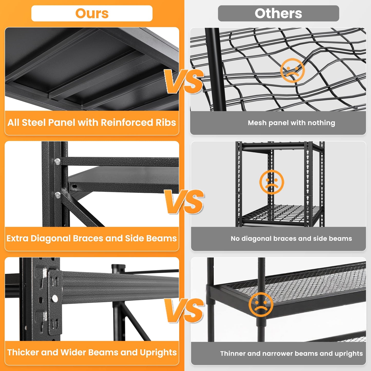 68”W Garage Shelving Units, 8000LBS Storage Shelves Heavy Duty, 24" Deep Metal Shelving Rack, 4 Tier Tall Steel Industrial Shelving , Adjustable Standing Shelf for Warehouse / Shop 68"W x 24"D x 64"H