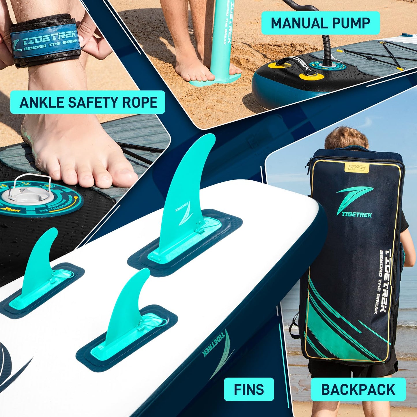 TIDETREK 11'6" Inflatable Stand Up Paddle Boards, Premium SUP Accessories, Non-Slip Comfort Deck for Youth & Adults (Midnight Tide)