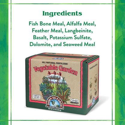 4-4-4, 15 lb Down To Earth All Natural Fertilizers Organic Vegetable Garden - Plant Food for Vegetables, Herbs, Greens